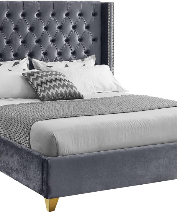 Barolo Grey Velvet Full Bed - Luxe Home Furnishings (Jersey City, NJ)