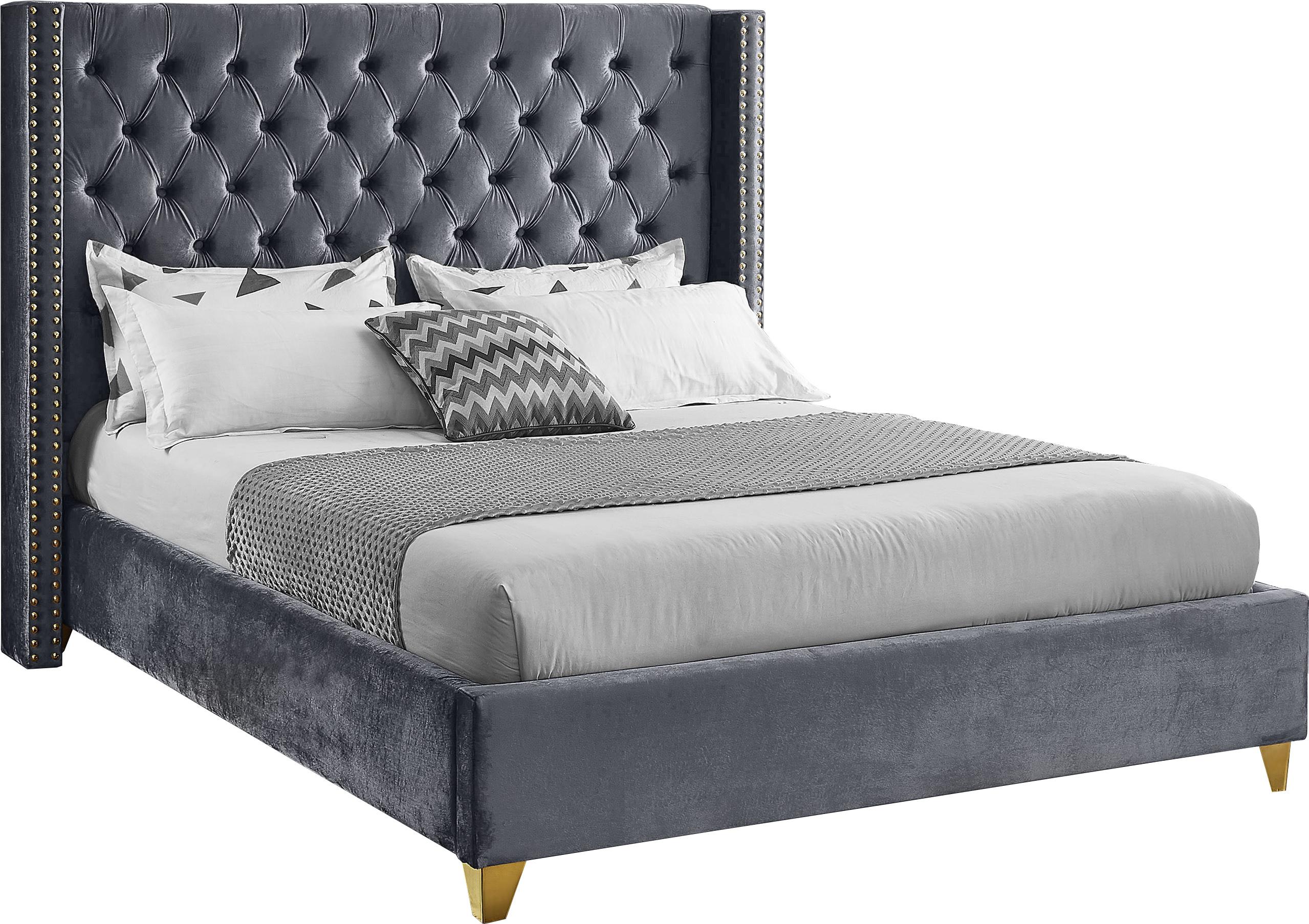 Barolo Grey Velvet Full Bed - Luxe Home Furnishings (Jersey City, NJ)