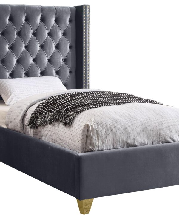 Barolo Grey Velvet Twin Bed - Luxe Home Furnishings (Jersey City, NJ)