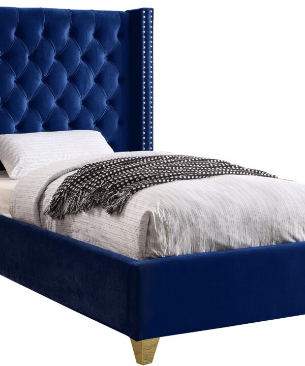 Barolo Navy Velvet Twin Bed - Luxe Home Furnishings (Jersey City, NJ)