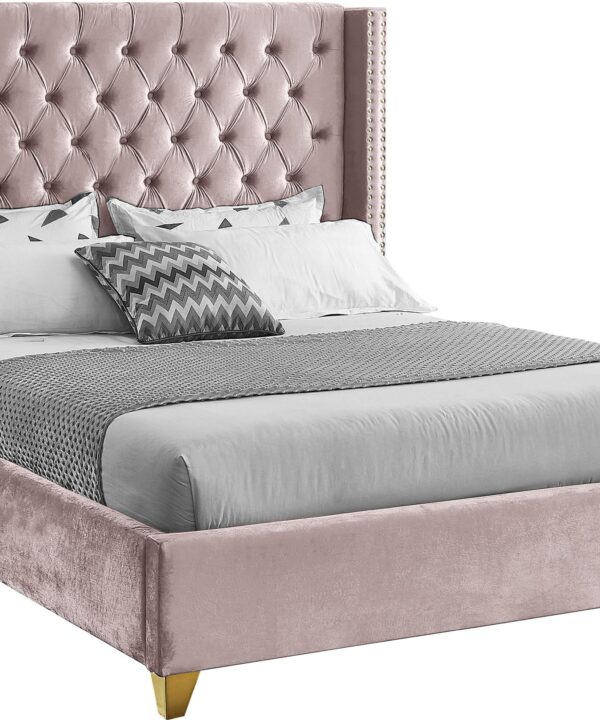 Barolo Pink Velvet Queen Bed - Luxe Home Furnishings (Jersey City, NJ)