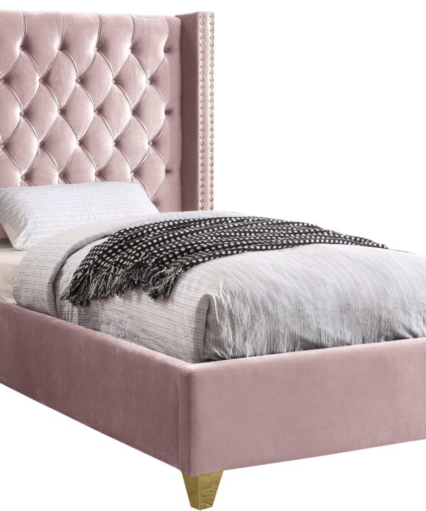 Barolo Pink Velvet Twin Bed - Luxe Home Furnishings (Jersey City, NJ)