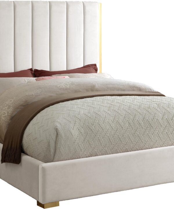Becca Cream Velvet Queen Bed - Luxe Home Furnishings (Jersey City, NJ)