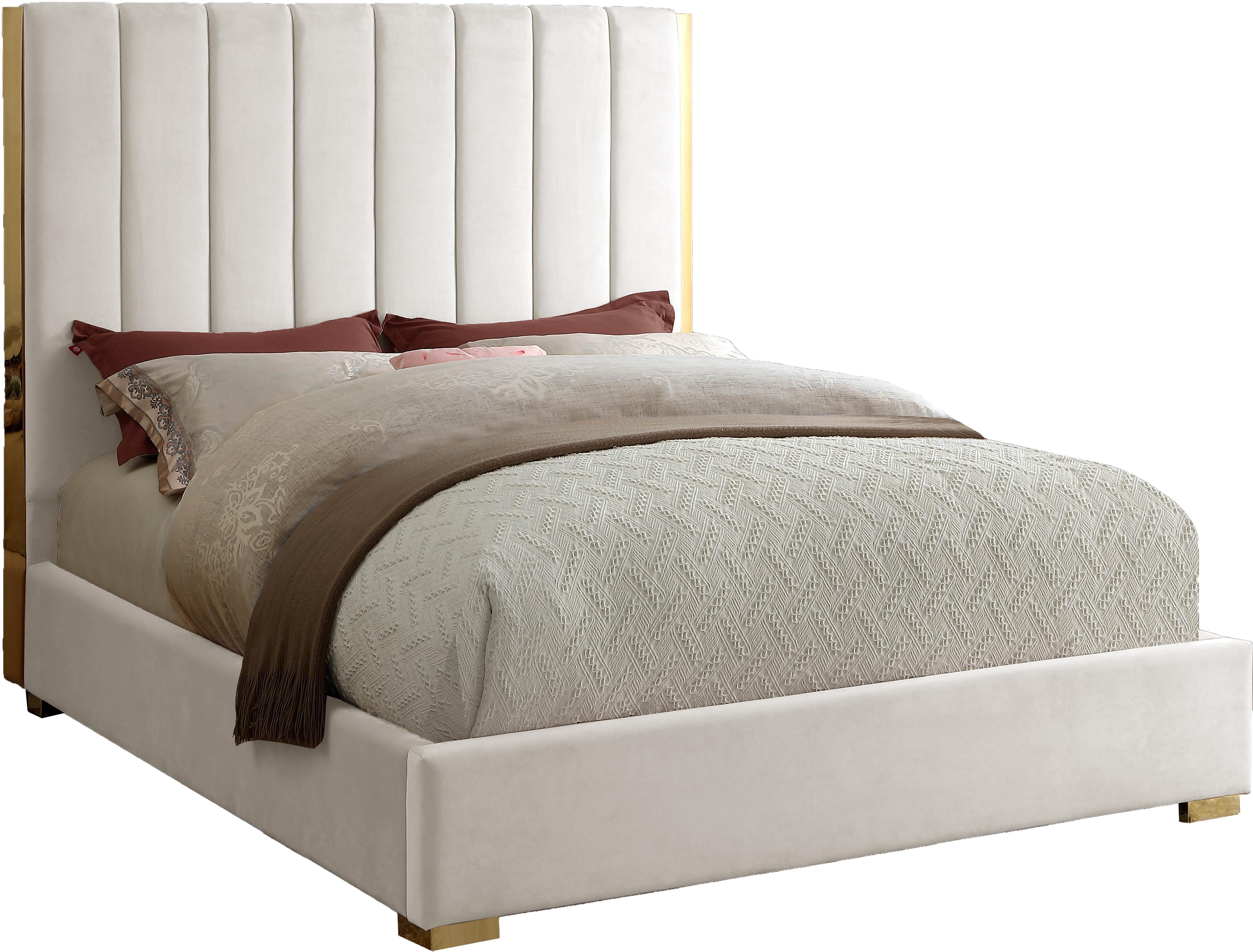 Becca Cream Velvet Queen Bed - Luxe Home Furnishings (Jersey City, NJ)