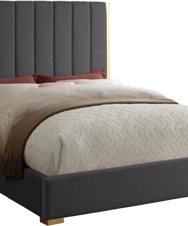 Becca Grey Velvet Queen Bed - Luxe Home Furnishings (Jersey City, NJ)