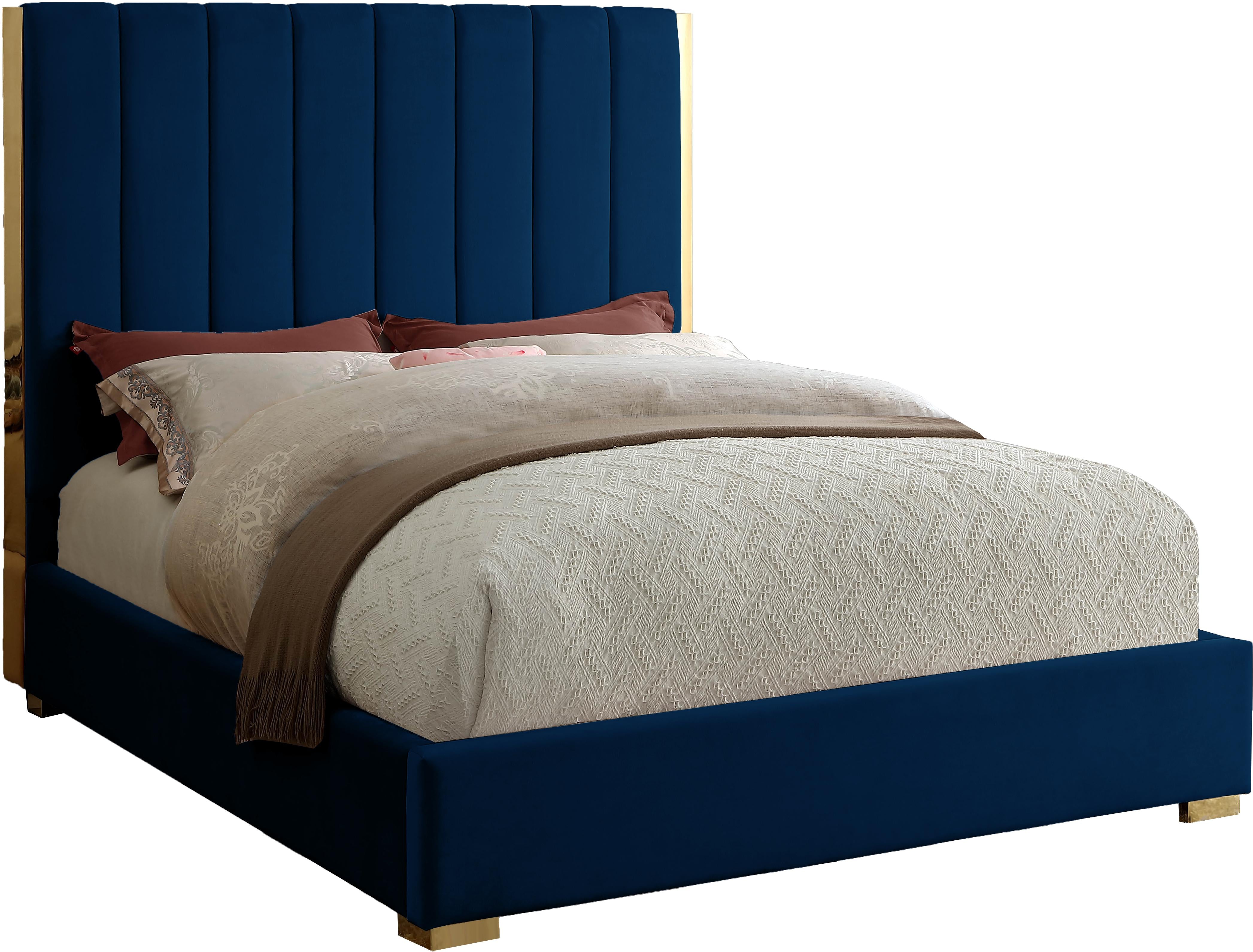 Becca Navy Velvet Queen Bed - Luxe Home Furnishings (Jersey City, NJ)