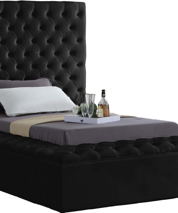 Bliss Black Velvet Twin Bed (3 Boxes) - Luxe Home Furnishings (Jersey City, NJ)