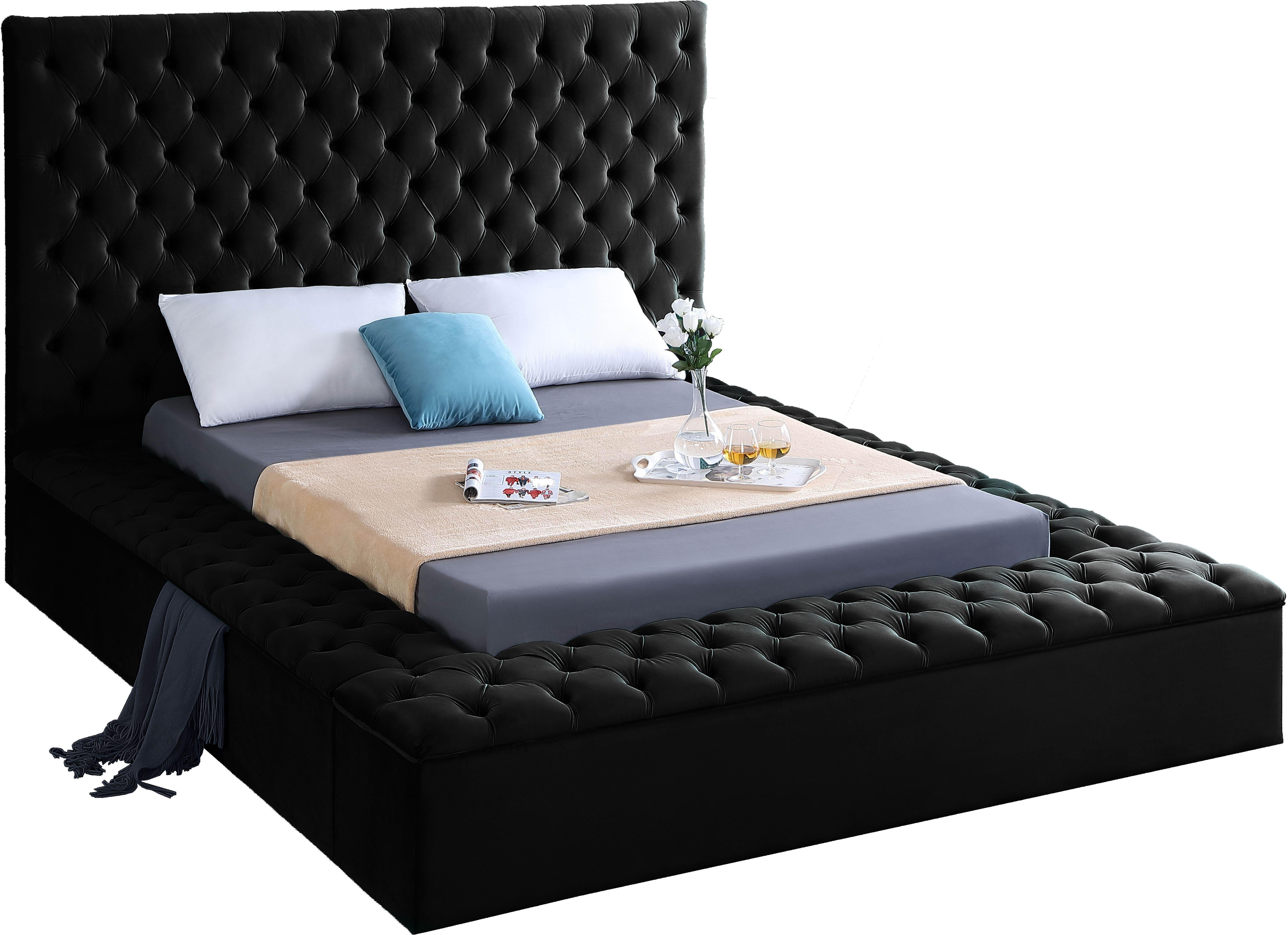 Bliss Black Velvet Queen Bed (3 Boxes) - Luxe Home Furnishings (Jersey City, NJ)