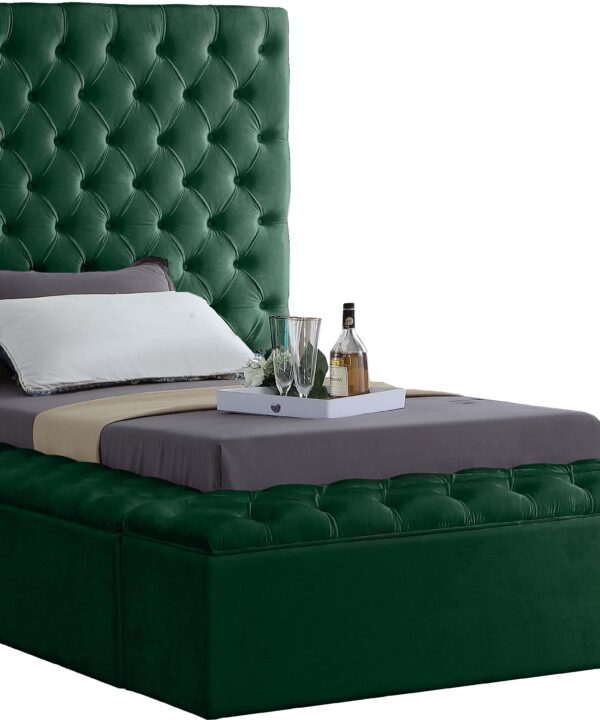 Bliss Green Velvet Twin Bed (3 Boxes) - Luxe Home Furnishings (Jersey City, NJ)