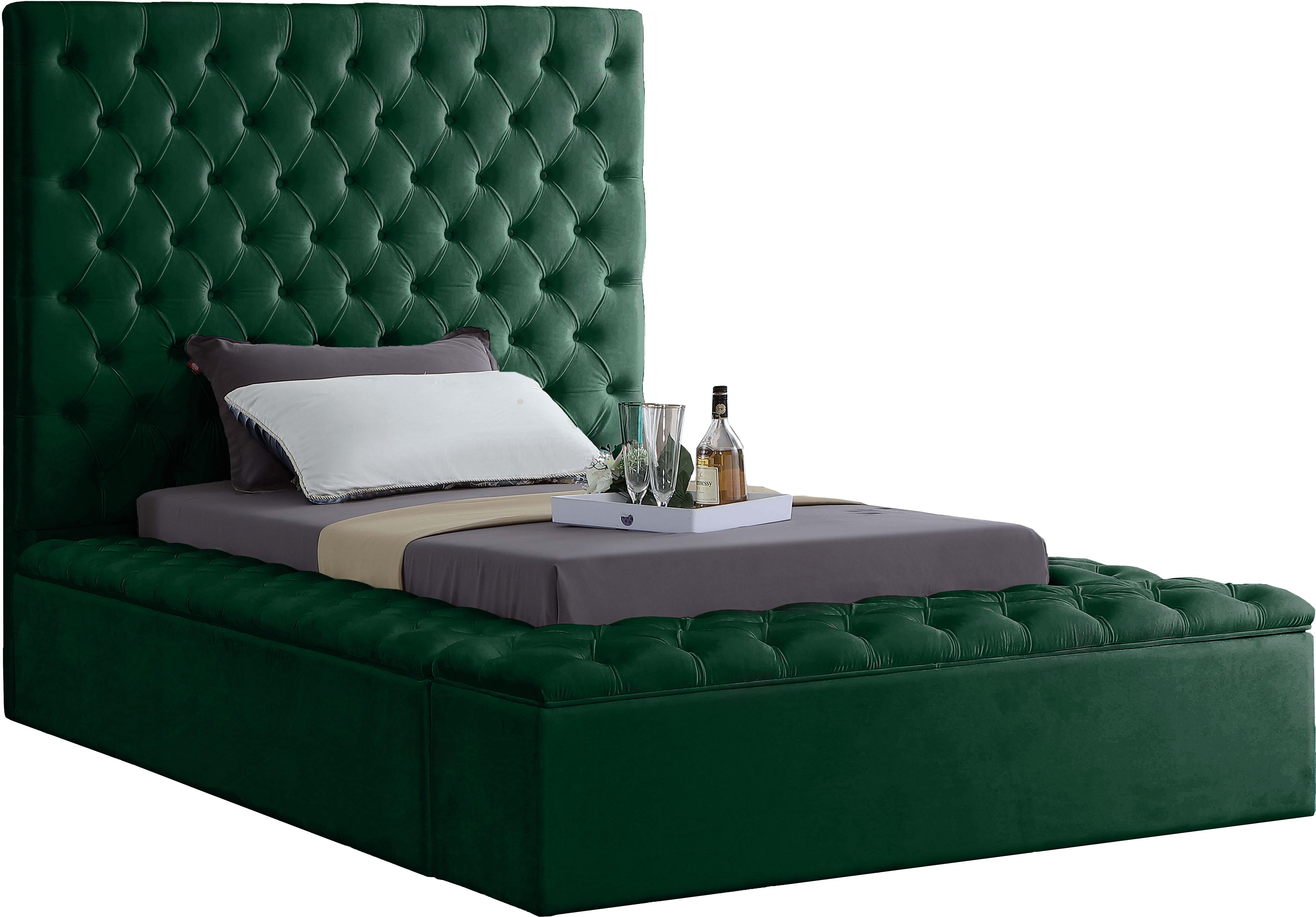 Bliss Green Velvet Twin Bed (3 Boxes) - Luxe Home Furnishings (Jersey City, NJ)