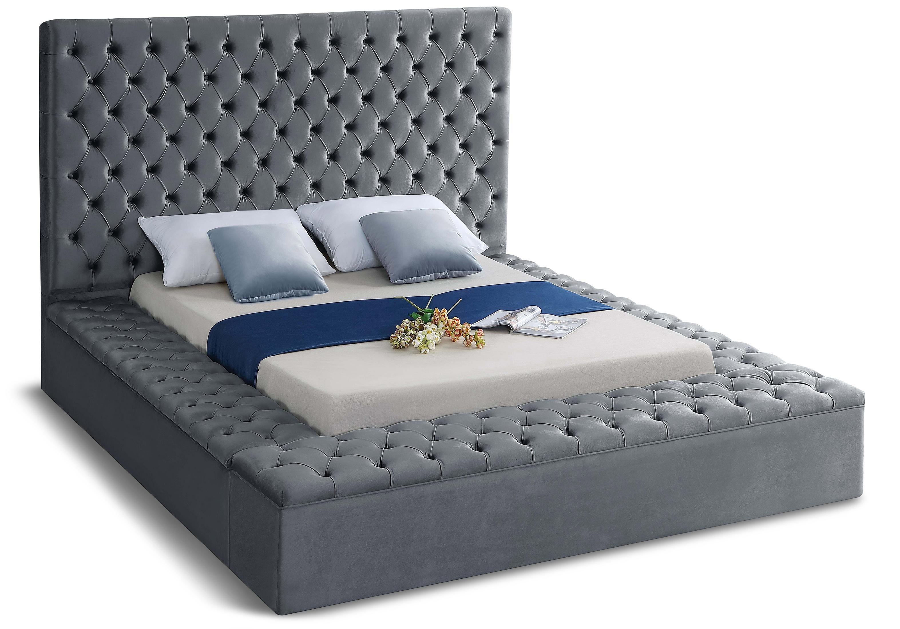 Bliss Grey Velvet King Bed (3 Boxes) - Luxe Home Furnishings (Jersey City, NJ)