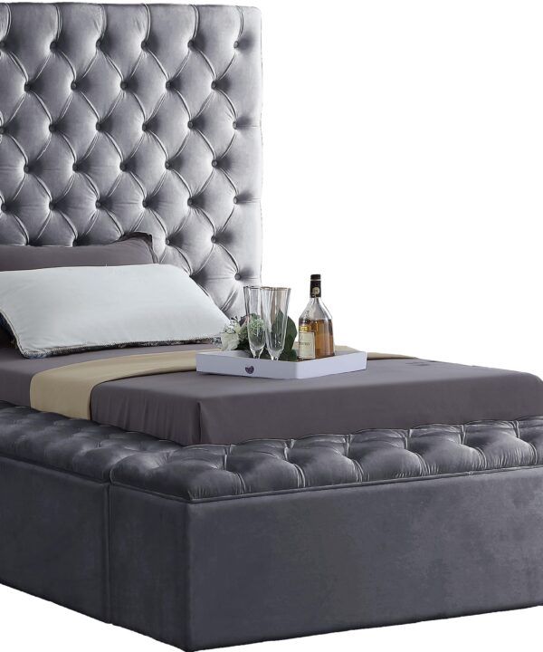 Bliss Grey Velvet Twin Bed (3 Boxes) - Luxe Home Furnishings (Jersey City, NJ)