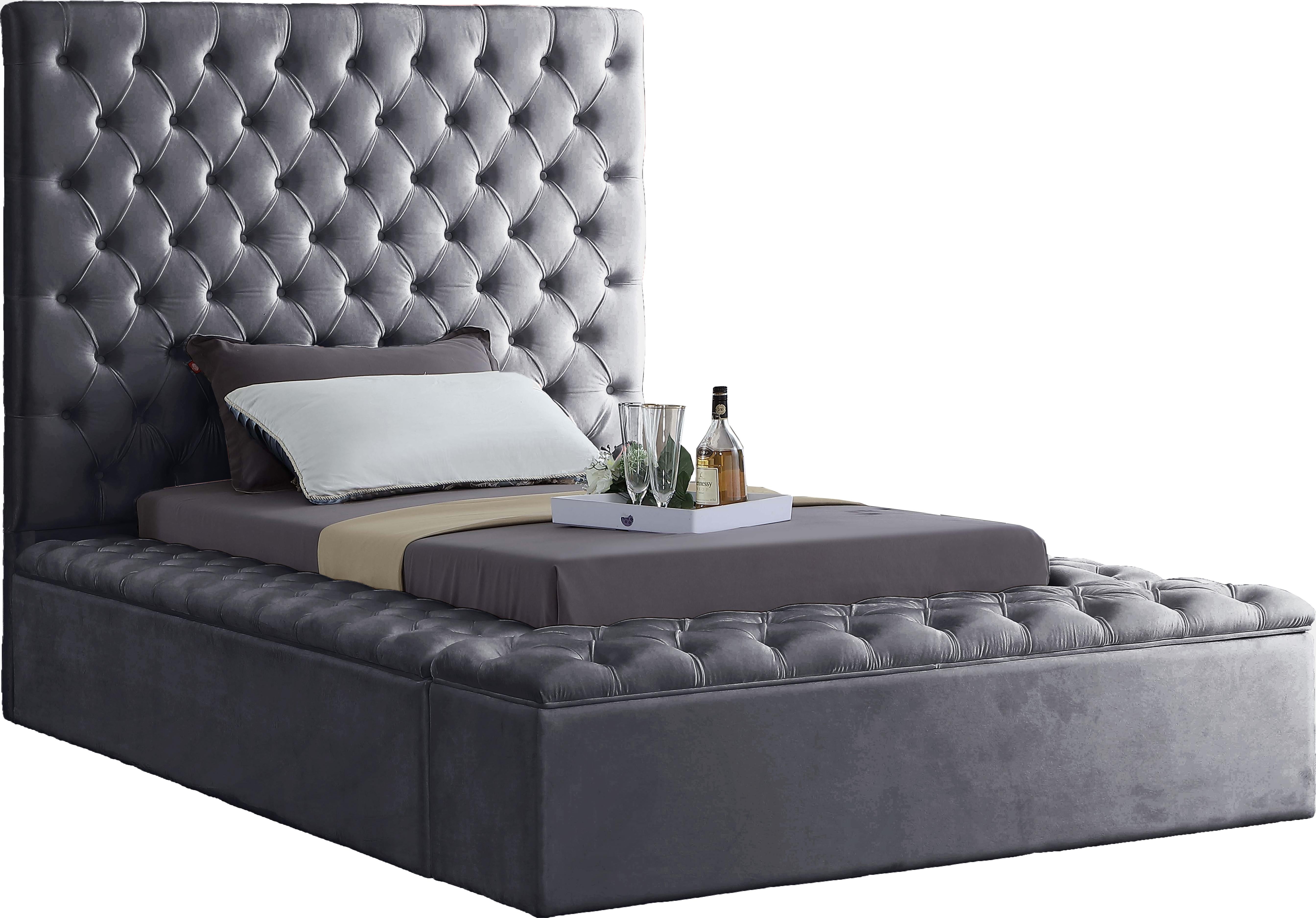 Bliss Grey Velvet Twin Bed (3 Boxes) - Luxe Home Furnishings (Jersey City, NJ)