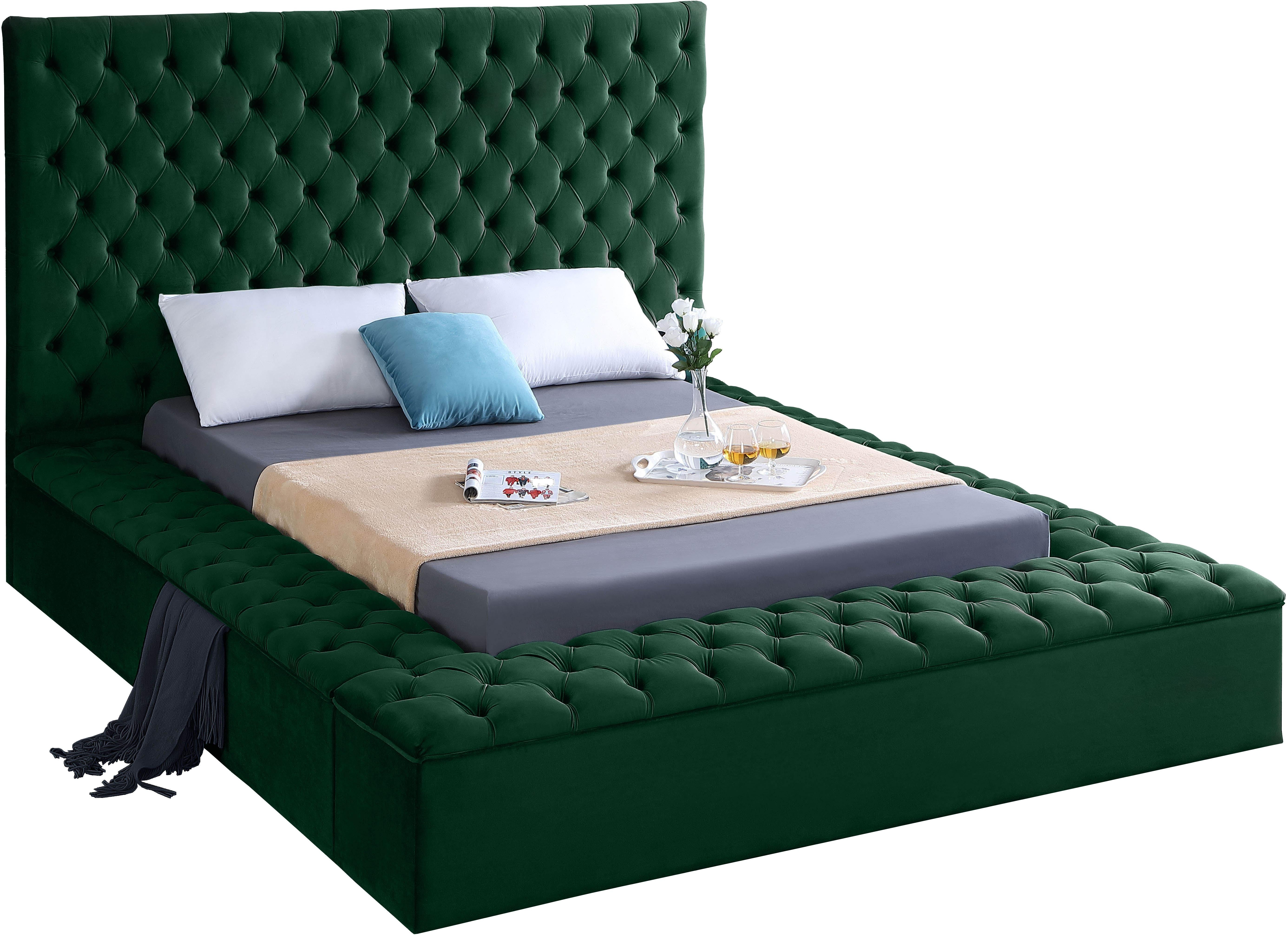 Bliss Green Velvet Queen Bed (3 Boxes) - Luxe Home Furnishings (Jersey City, NJ)