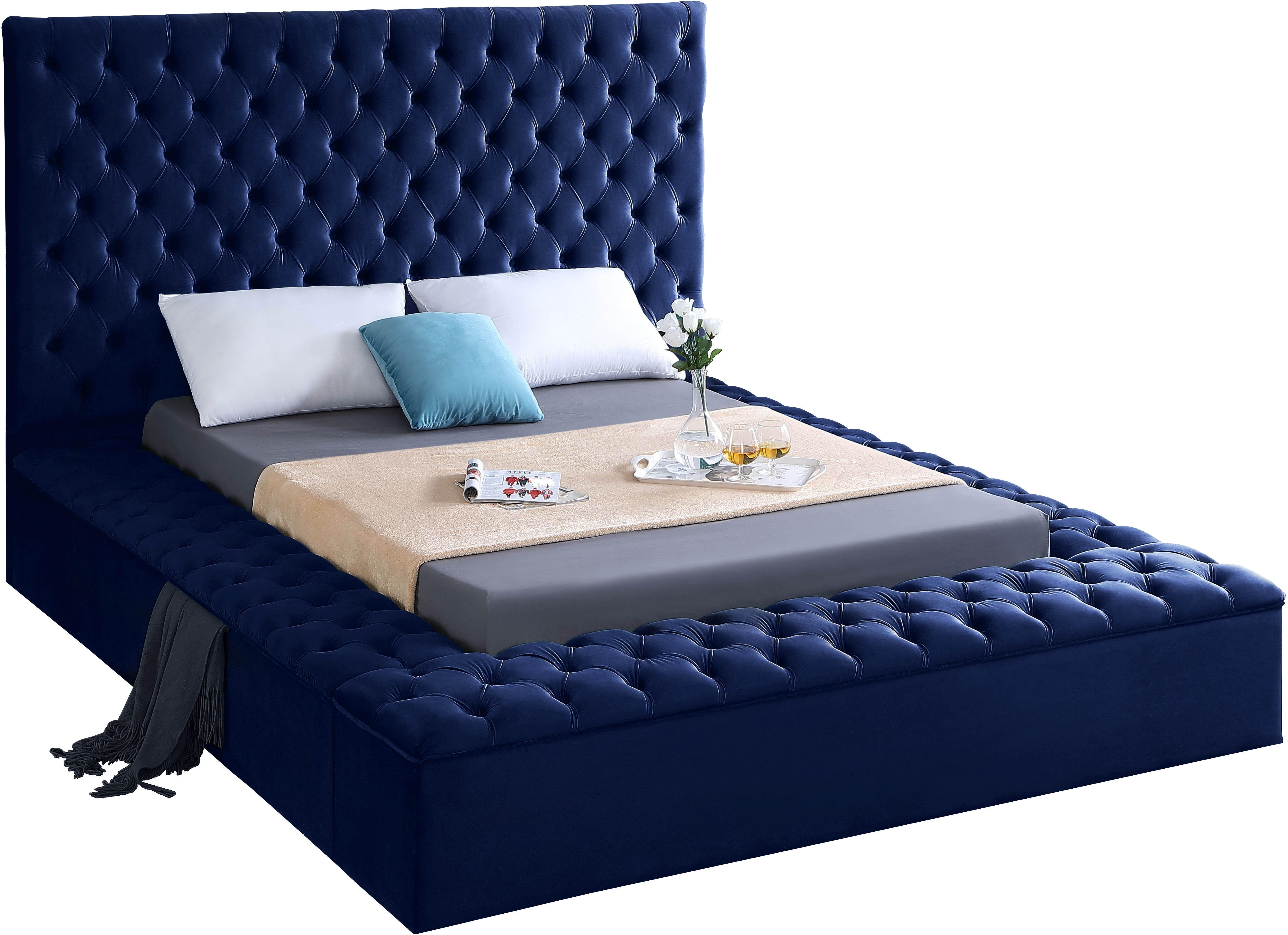 Bliss Navy Velvet Queen Bed (3 Boxes) - Luxe Home Furnishings (Jersey City, NJ)