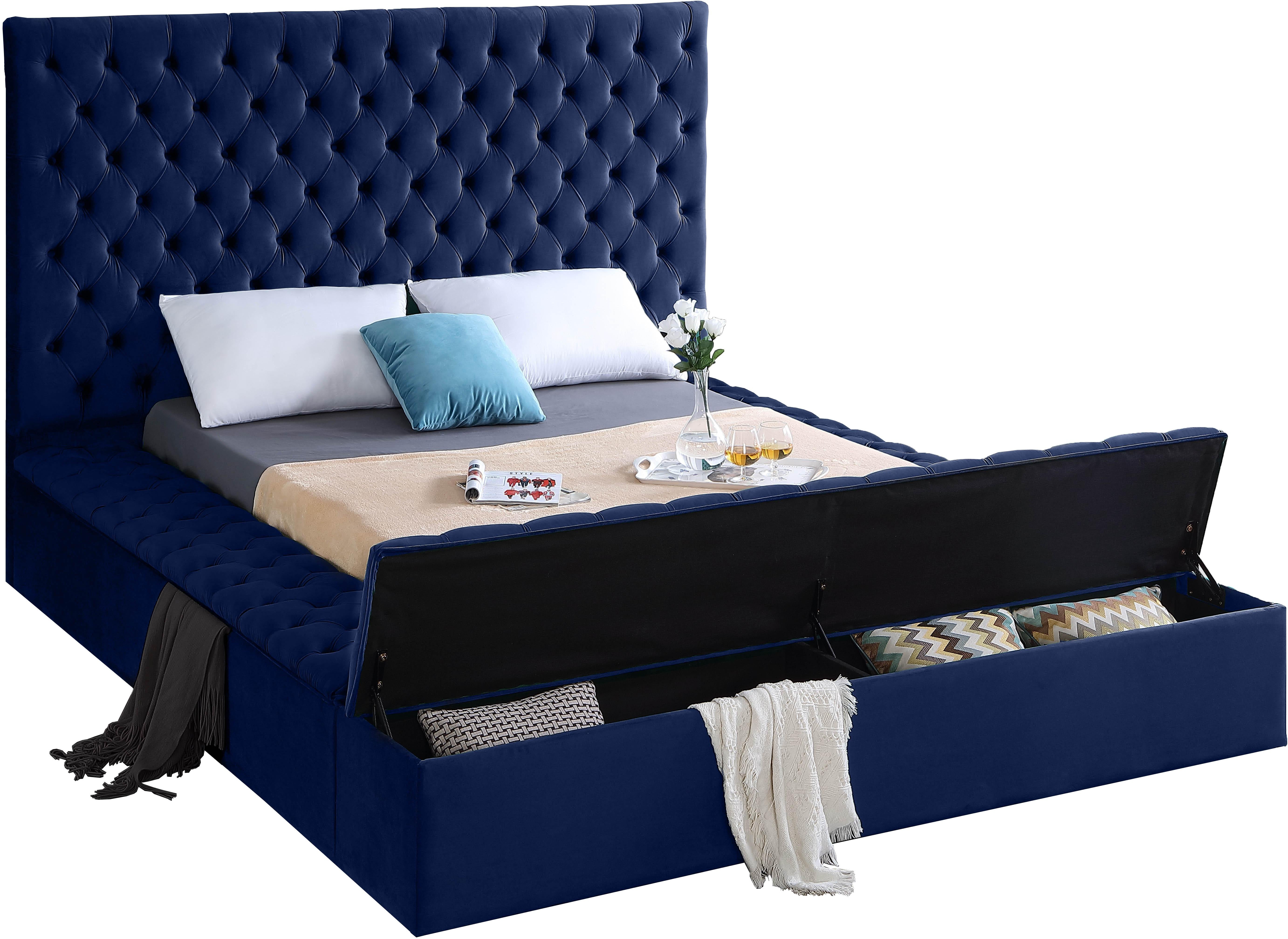 Bliss Navy Velvet Full Bed (3 Boxes) - Luxe Home Furnishings (Jersey City, NJ)