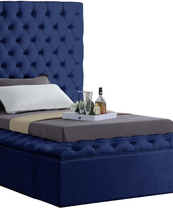 Bliss Navy Velvet Twin Bed (3 Boxes) - Luxe Home Furnishings (Jersey City, NJ)