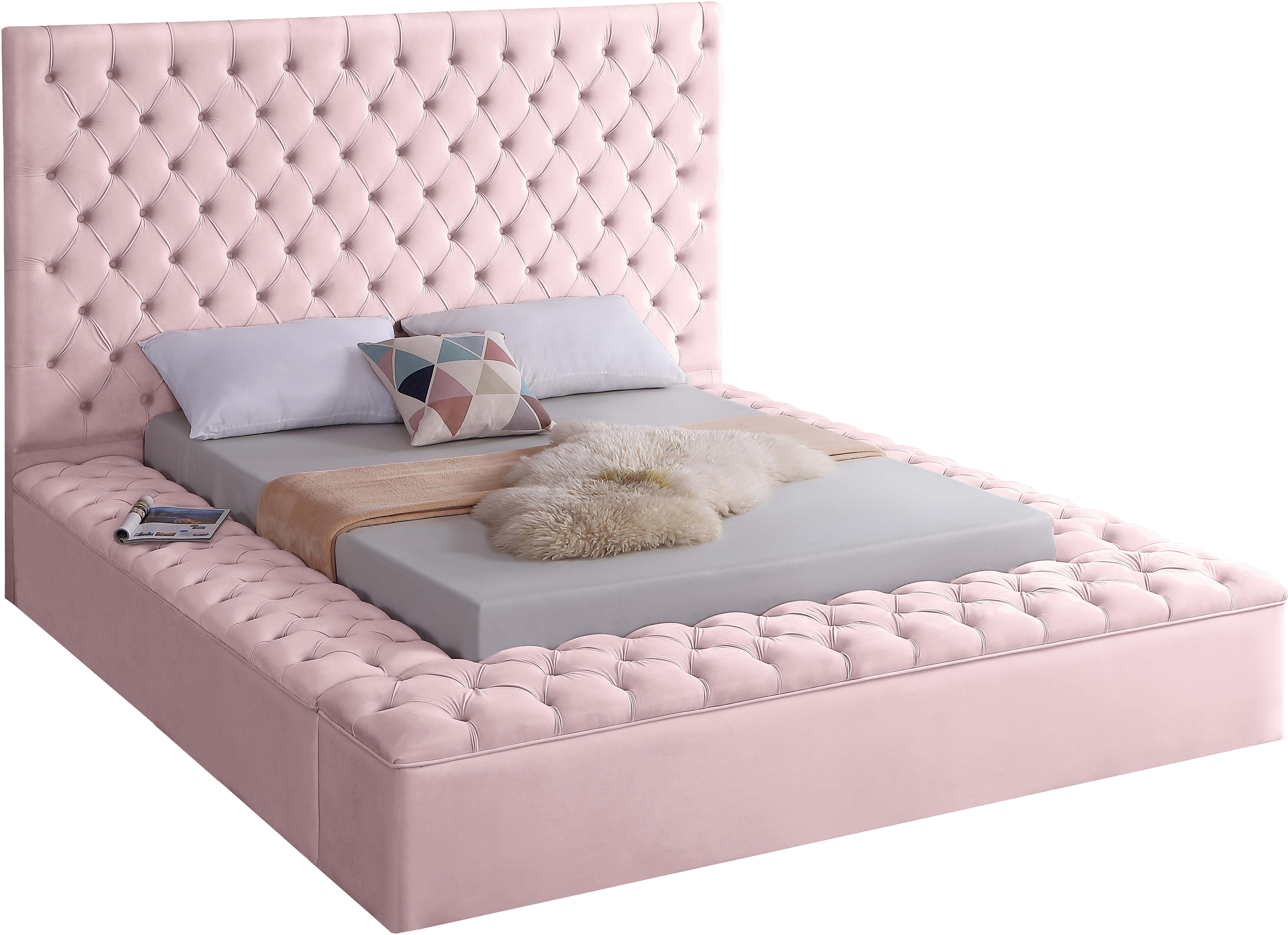 Bliss Pink Velvet King Bed (3 Boxes) - Luxe Home Furnishings (Jersey City, NJ)