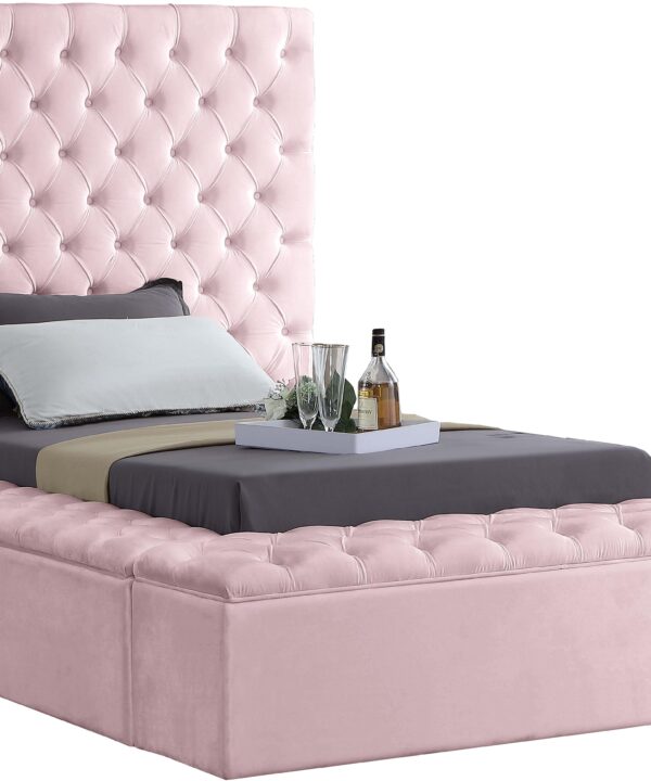 Bliss Pink Velvet Twin Bed (3 Boxes) - Luxe Home Furnishings (Jersey City, NJ)
