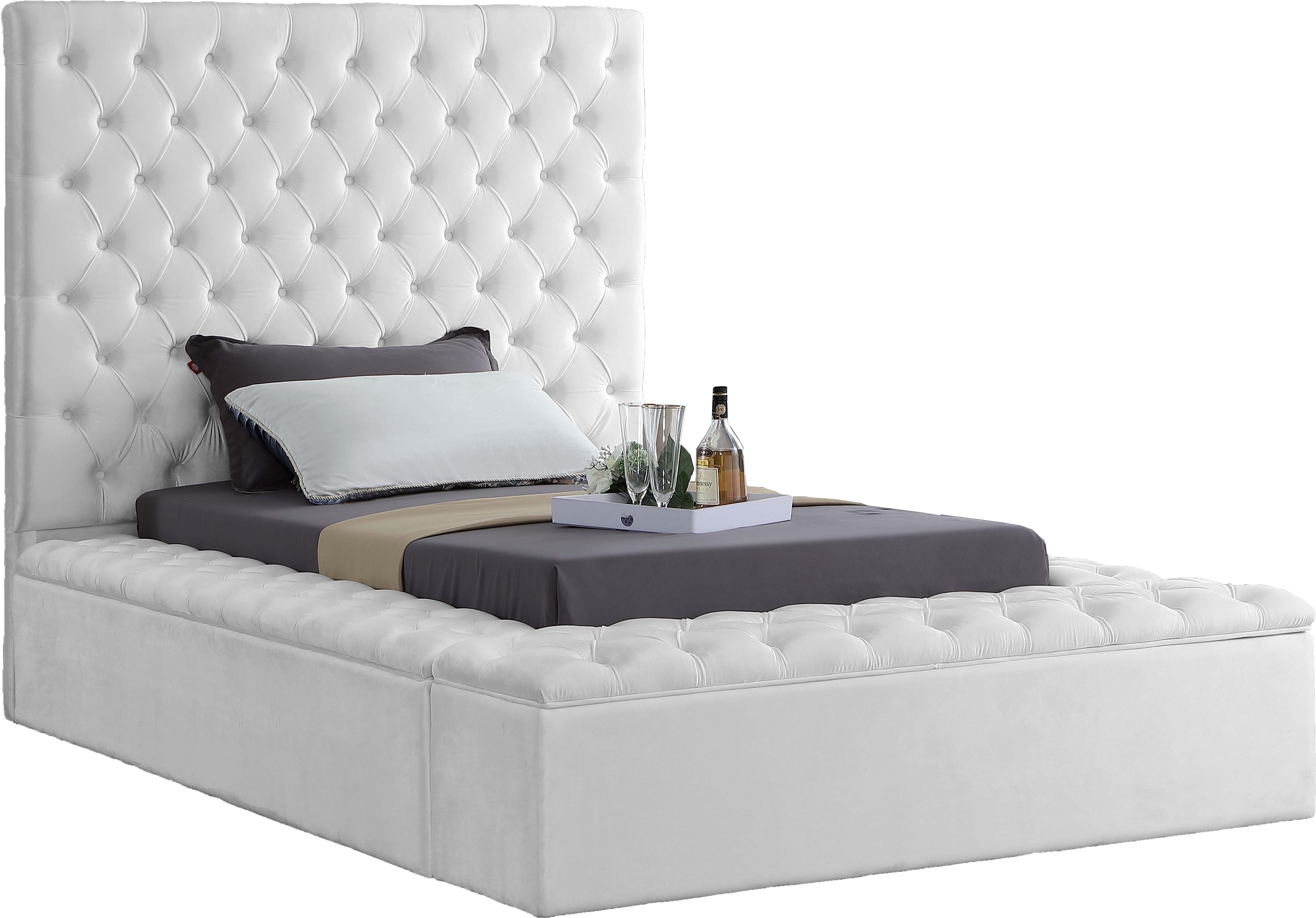 Bliss White Velvet Twin Bed (3 Boxes) - Luxe Home Furnishings (Jersey City, NJ)