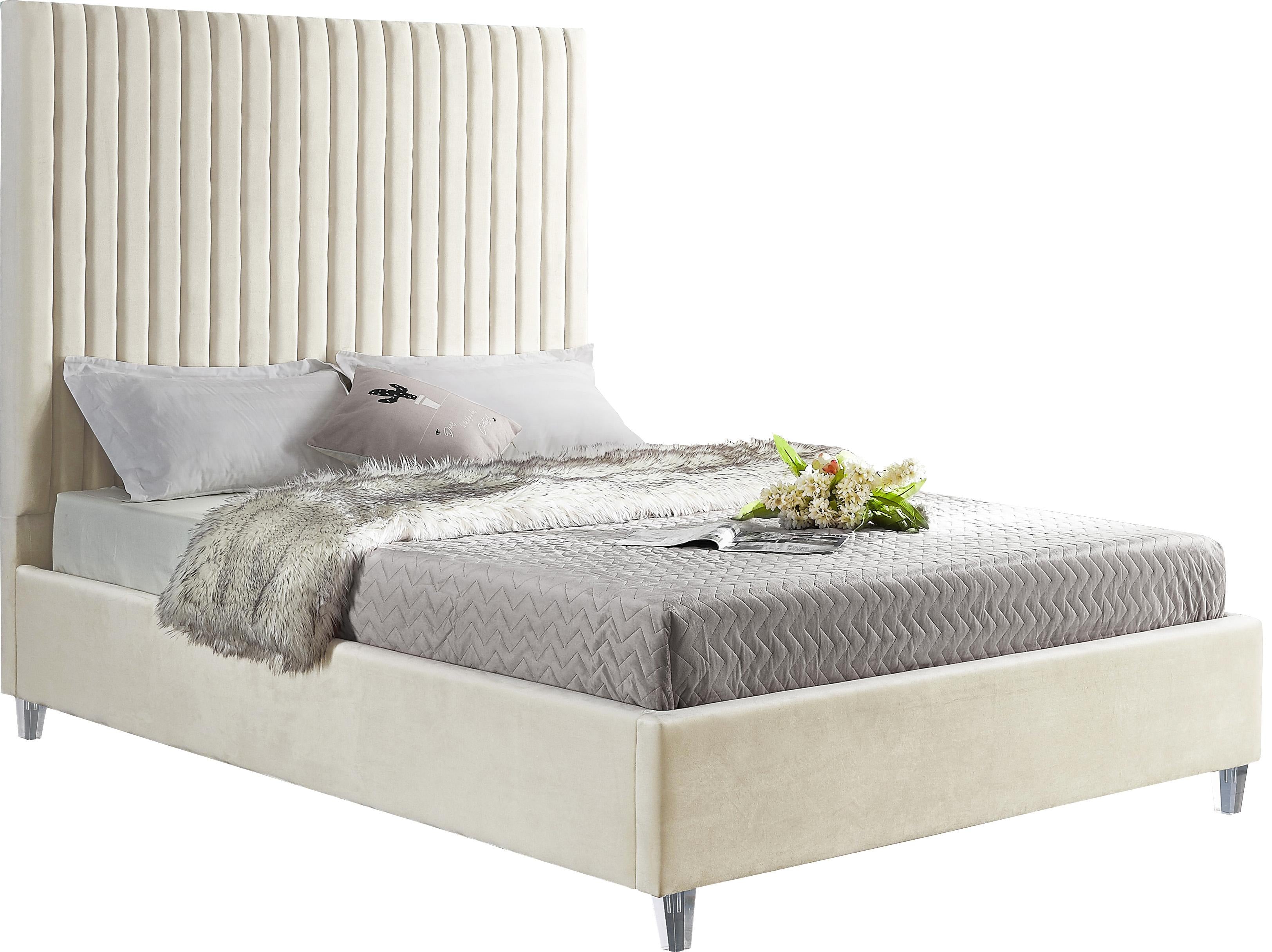 Candace Cream Velvet Queen Bed - Luxe Home Furnishings (Jersey City, NJ)