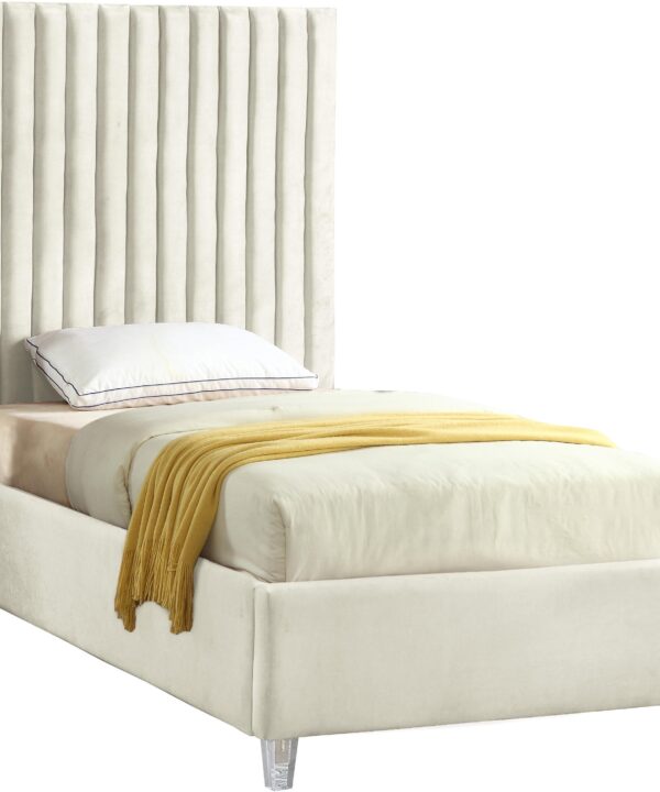 Candace Cream Velvet Twin Bed - Luxe Home Furnishings (Jersey City, NJ)
