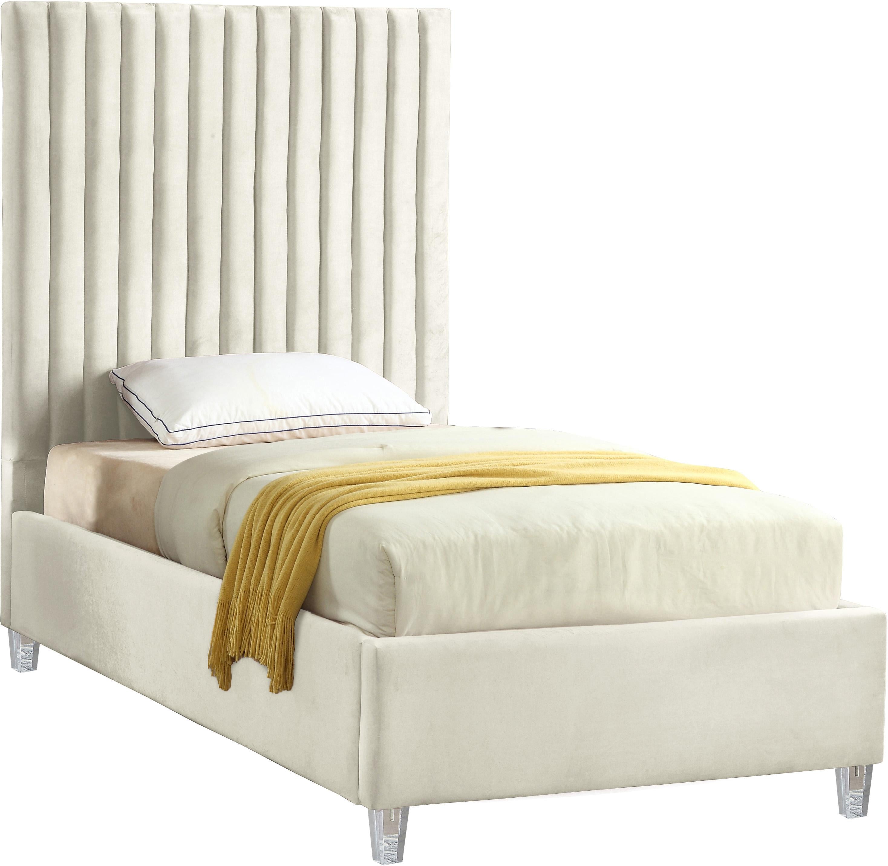 Candace Cream Velvet Twin Bed - Luxe Home Furnishings (Jersey City, NJ)