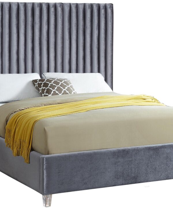 Candace Grey Velvet King Bed - Luxe Home Furnishings (Jersey City, NJ)