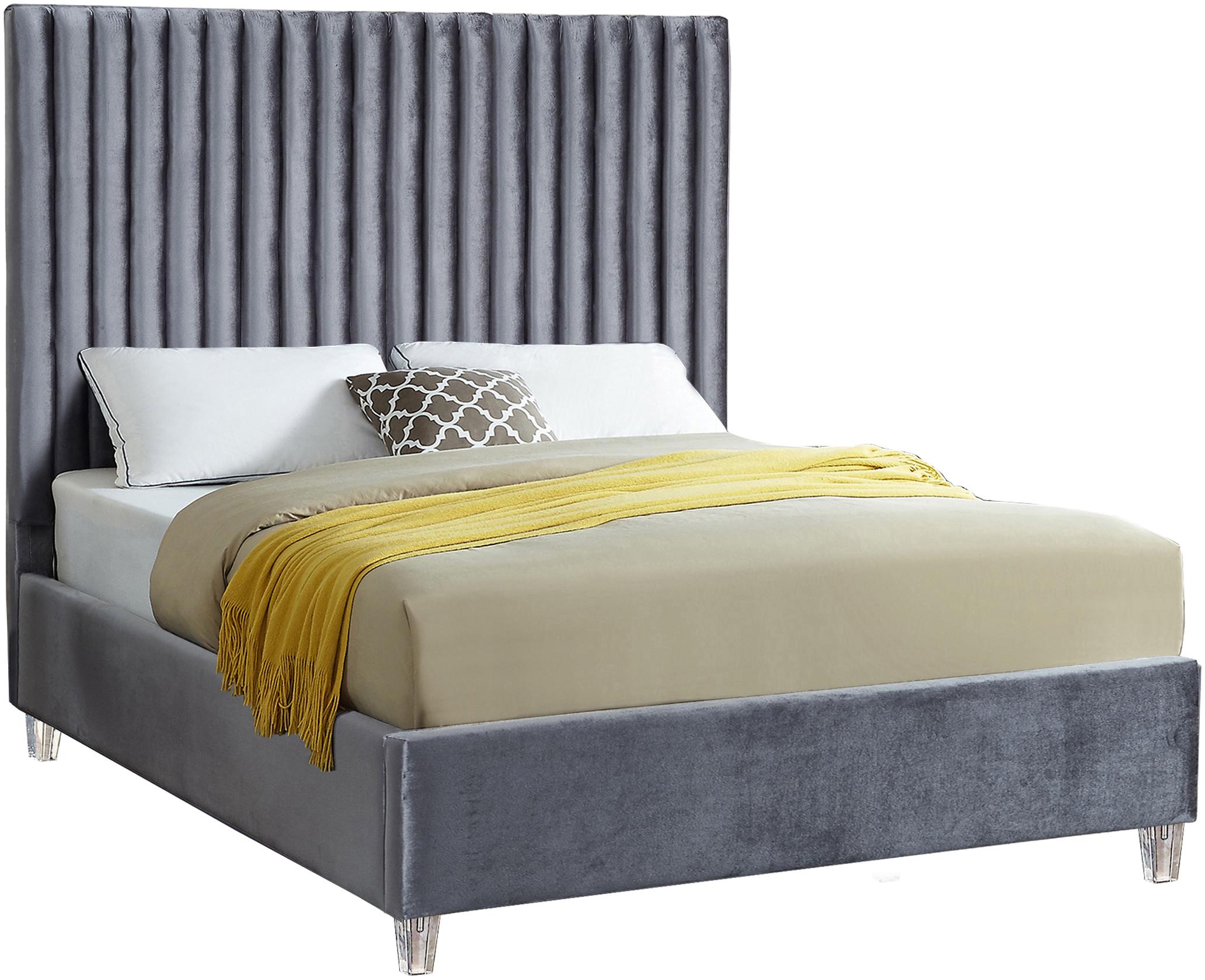 Candace Grey Velvet King Bed - Luxe Home Furnishings (Jersey City, NJ)