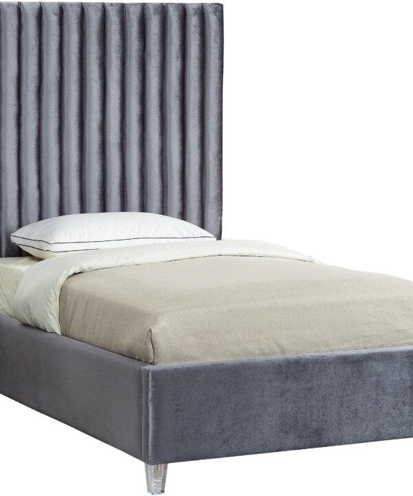 Candace Grey Velvet Twin Bed - Luxe Home Furnishings (Jersey City, NJ)