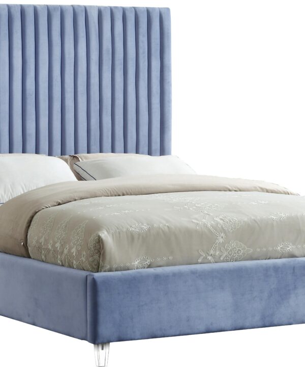 Candace Sky Blue Velvet King Bed - Luxe Home Furnishings (Jersey City, NJ)