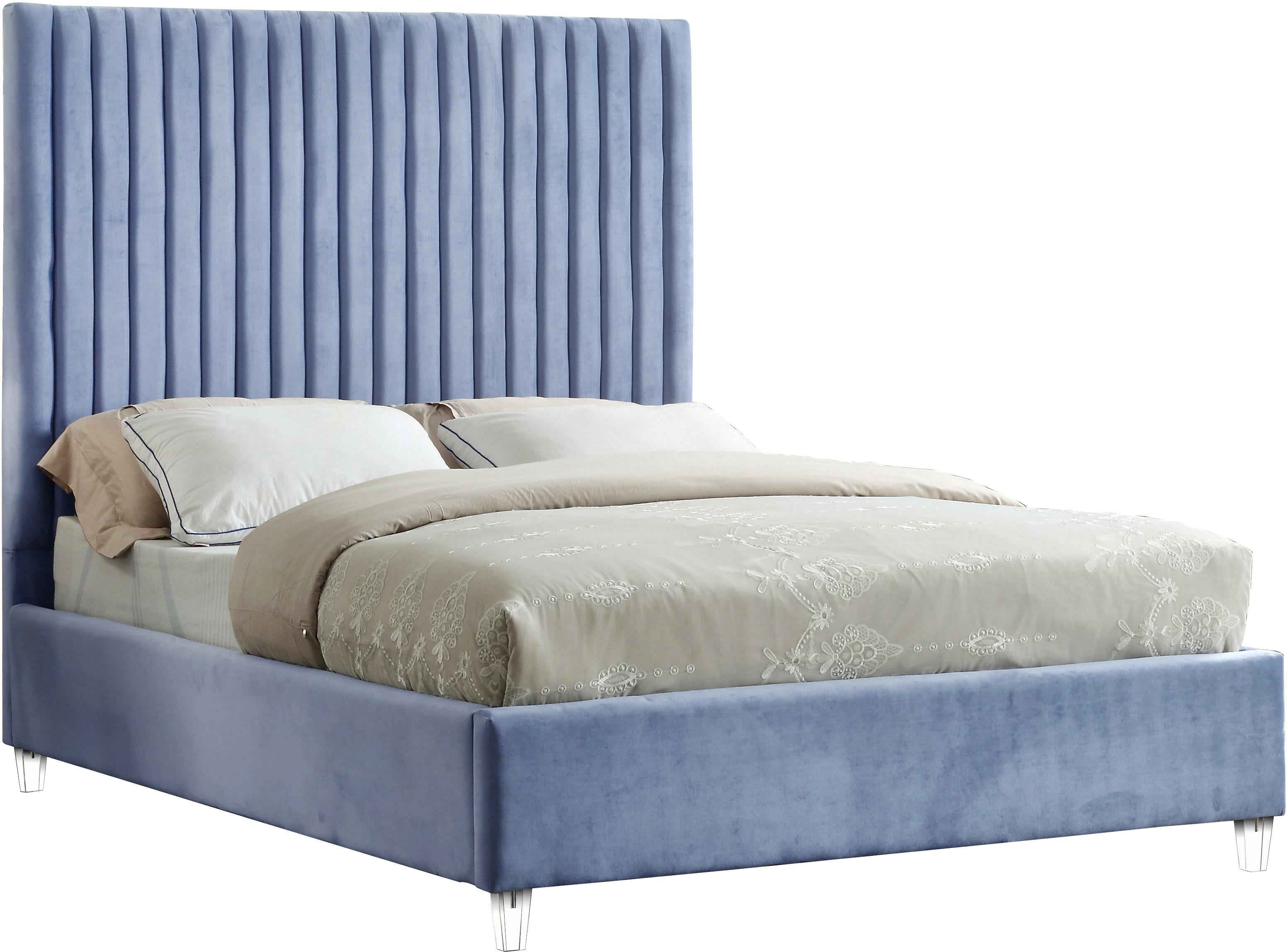 Candace Sky Blue Velvet King Bed - Luxe Home Furnishings (Jersey City, NJ)