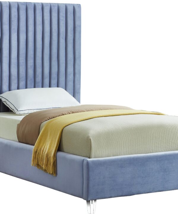 Candace Sky Blue Velvet Twin Bed