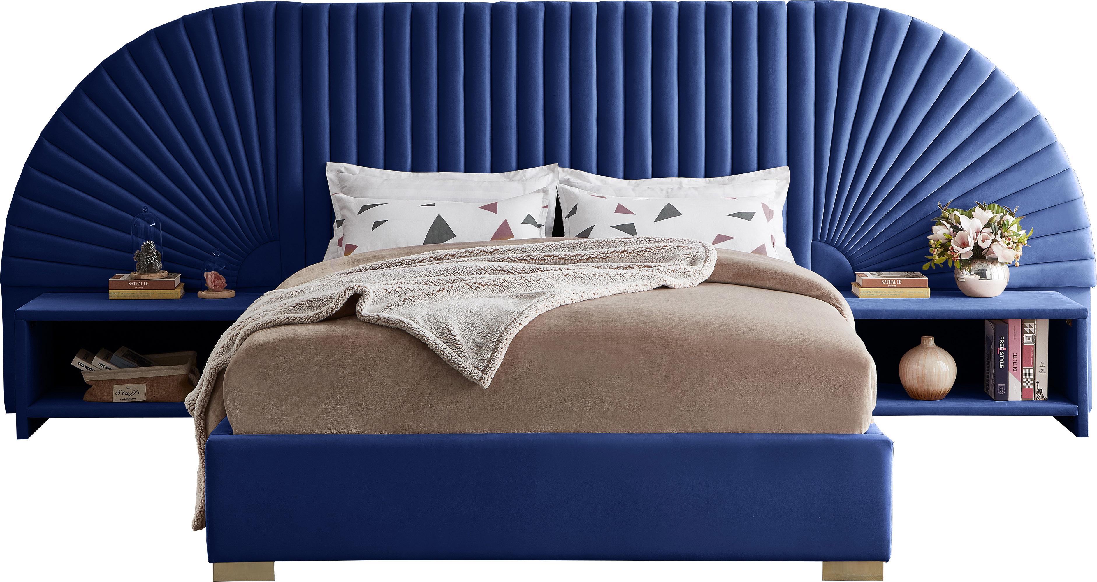 Cleo Navy Velvet Queen Bed (3 Boxes) - Image 3
