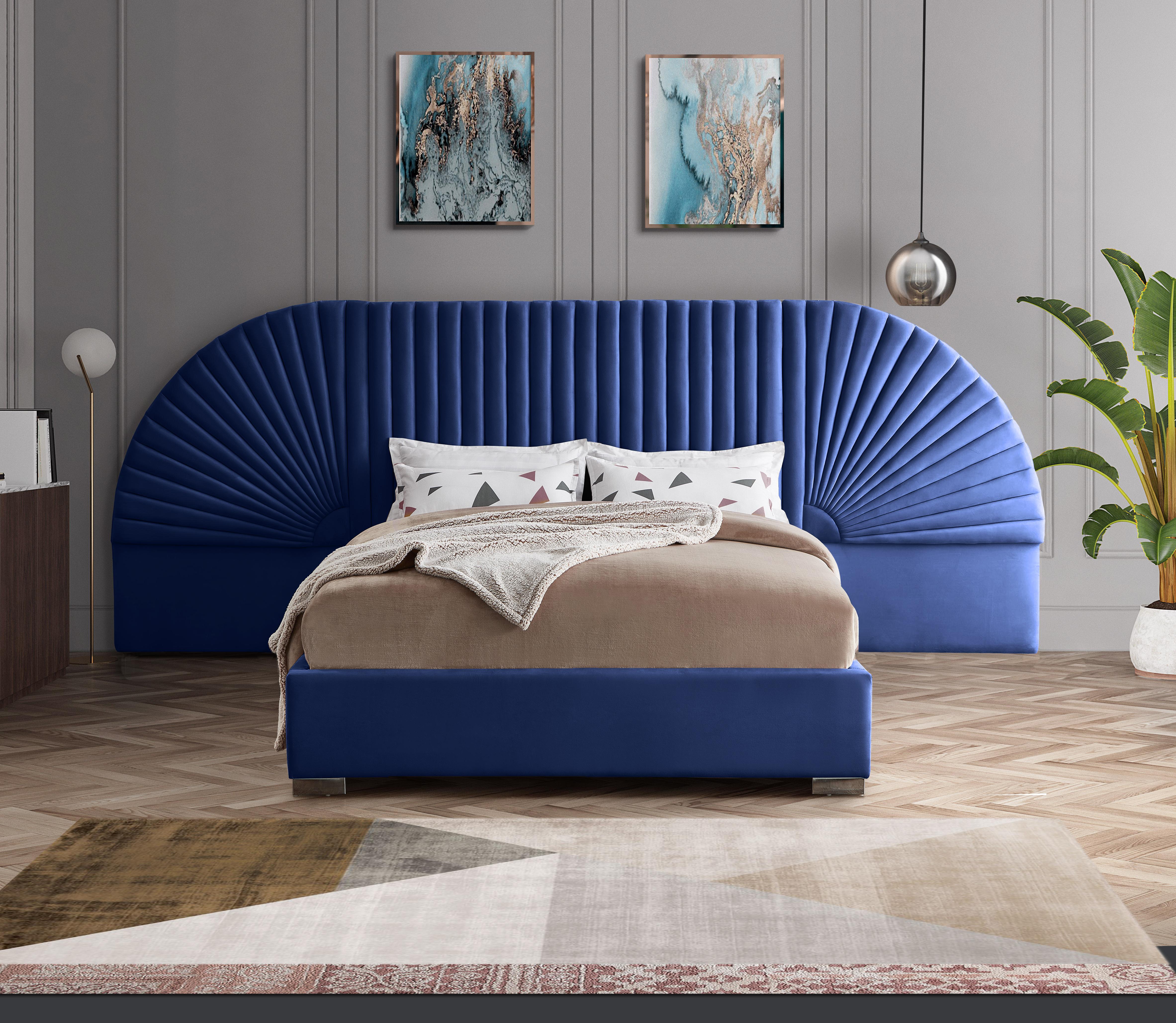 Cleo Navy Velvet Queen Bed (3 Boxes) - Image 2