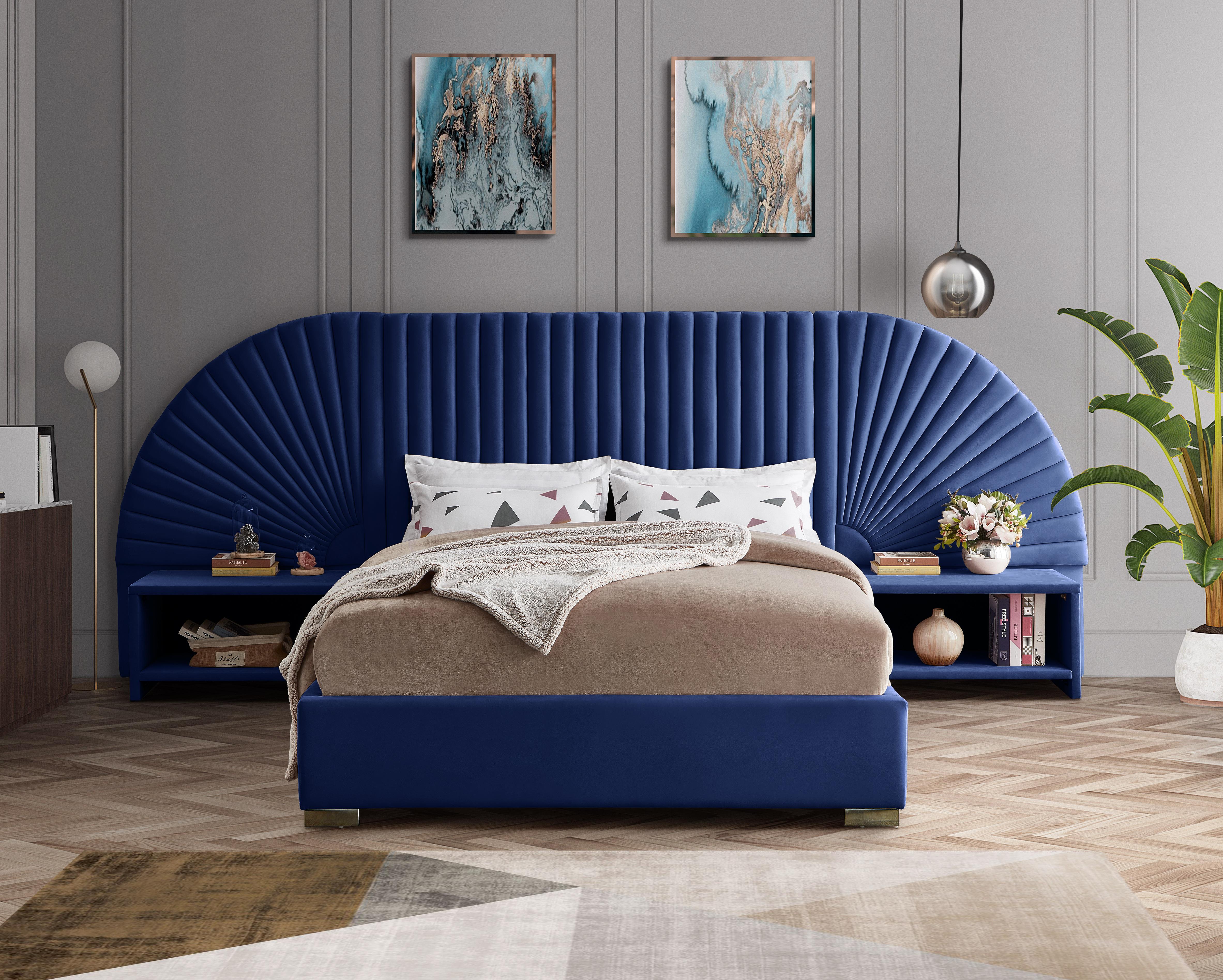 Cleo Navy Velvet King Bed (3 Boxes) - Image 4