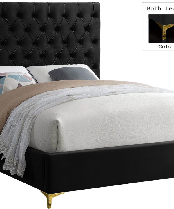 Cruz Black Velvet Queen Bed
