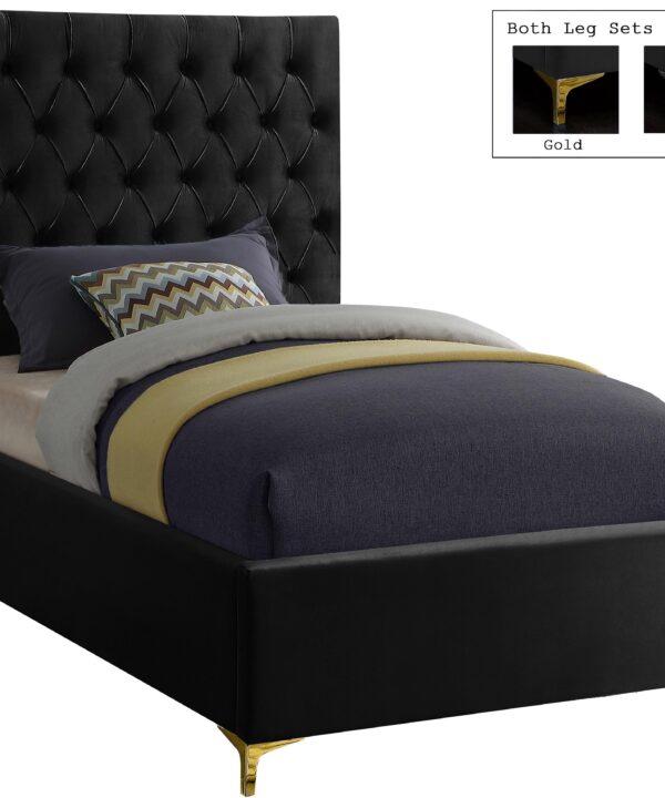 Cruz Black Velvet Twin Bed