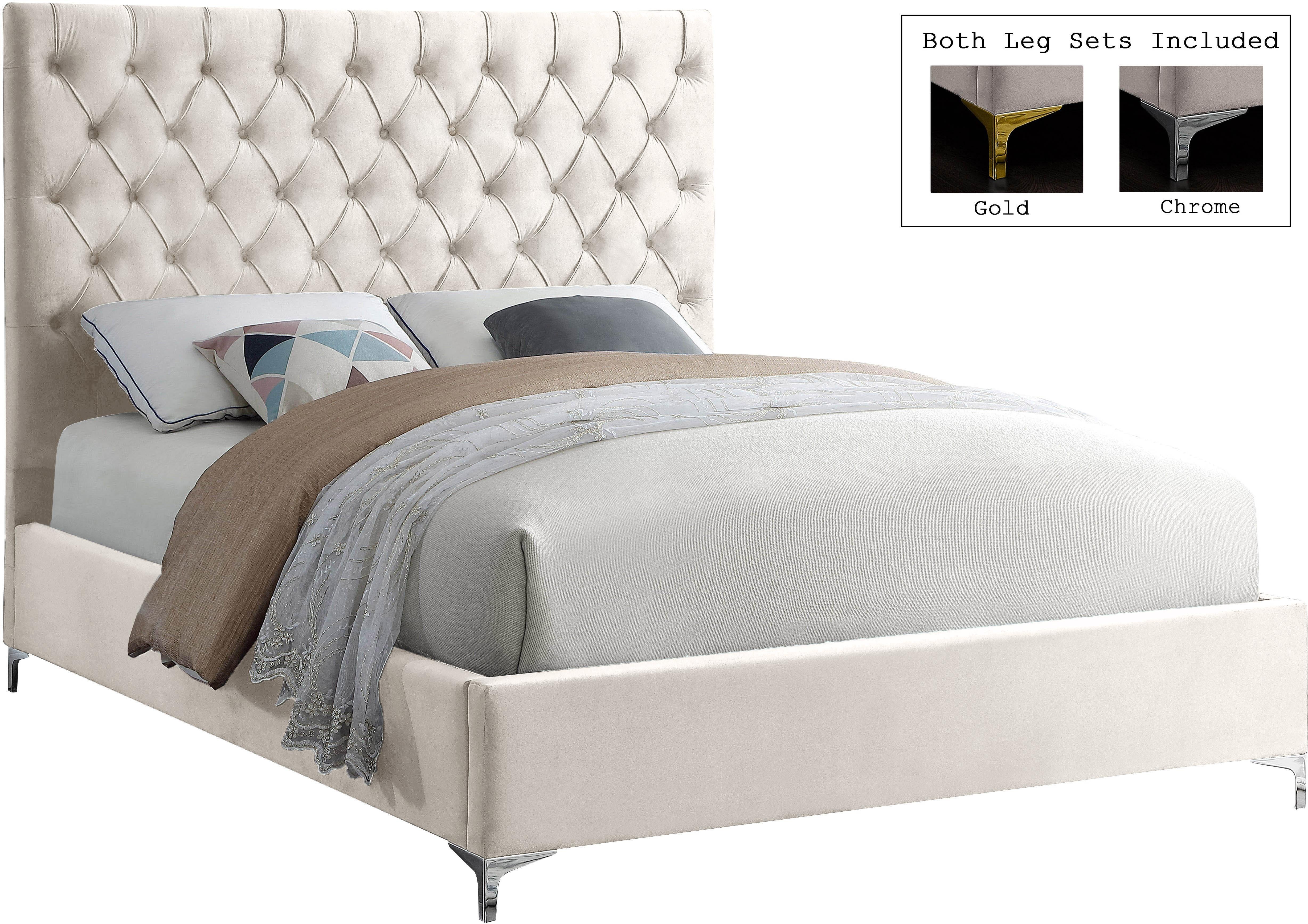 Cruz Cream Velvet Queen Bed - Image 2