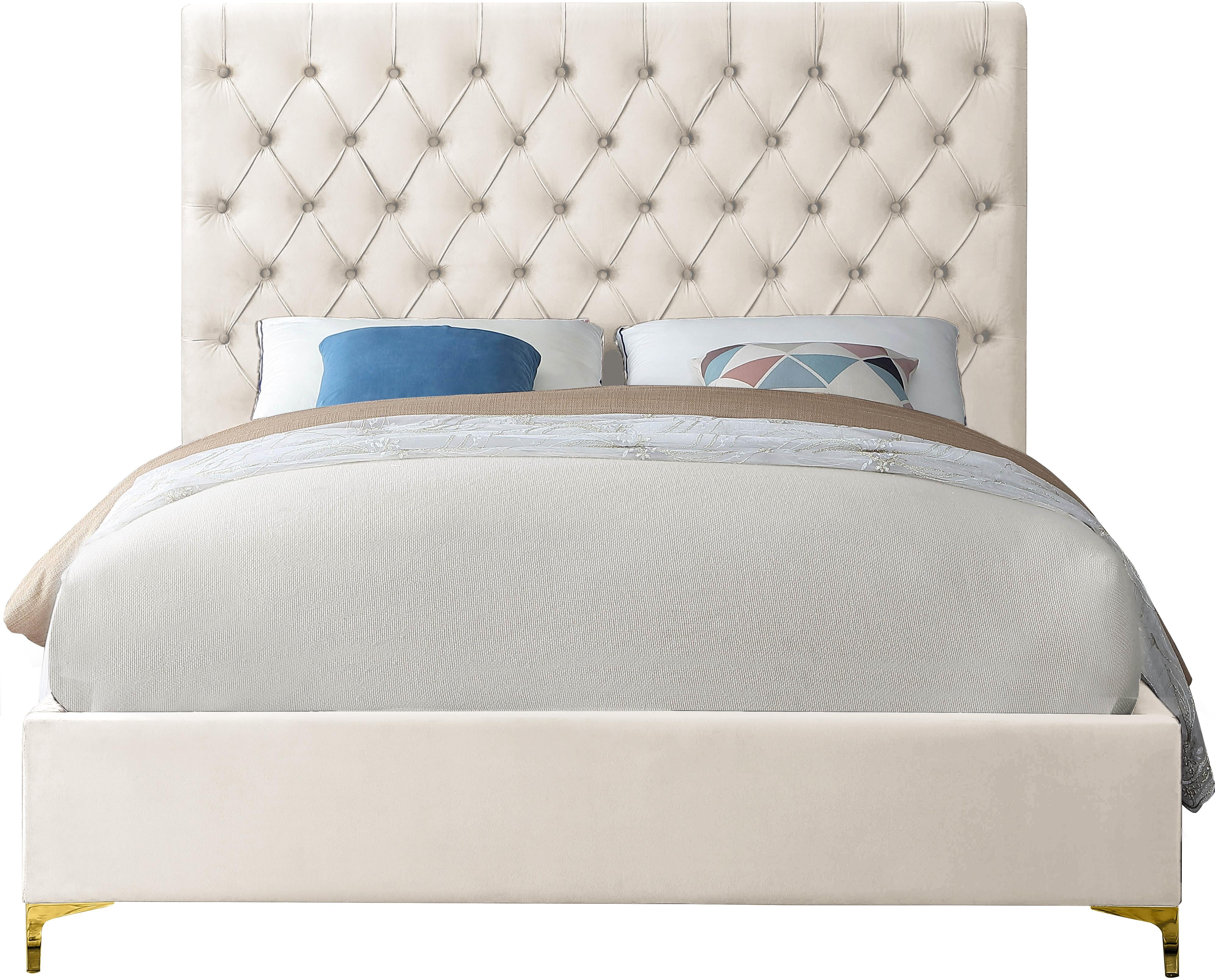 Cruz Cream Velvet Queen Bed - Image 4