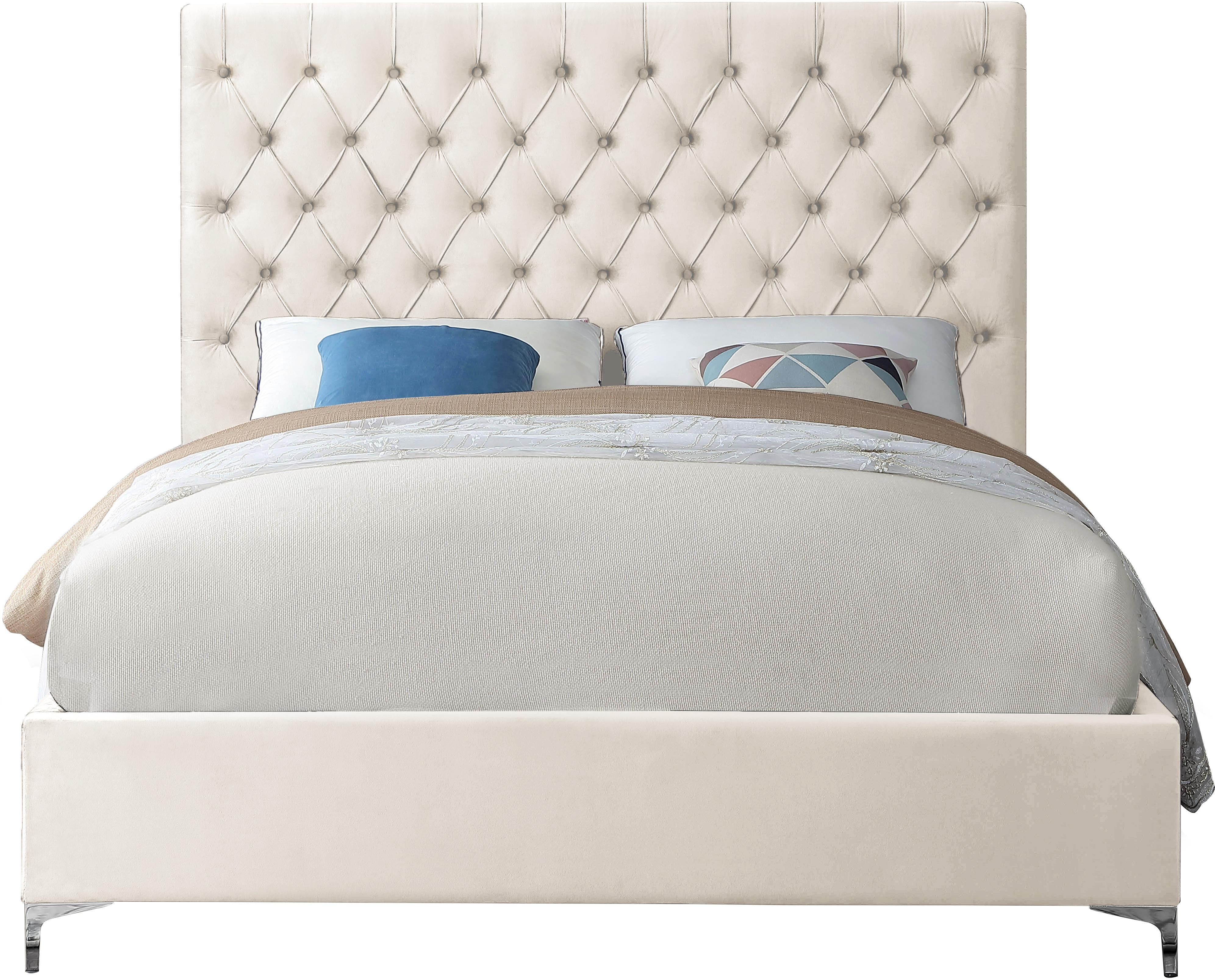 Cruz Cream Velvet Queen Bed - Image 3