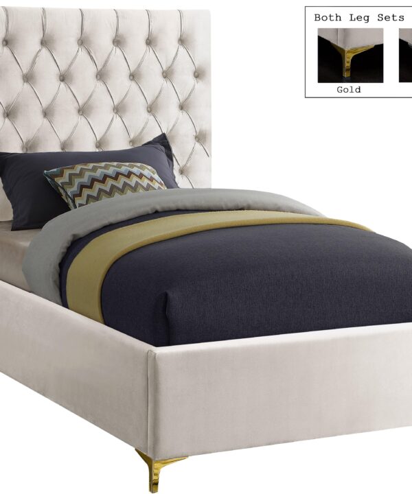 Cruz Cream Velvet Twin Bed