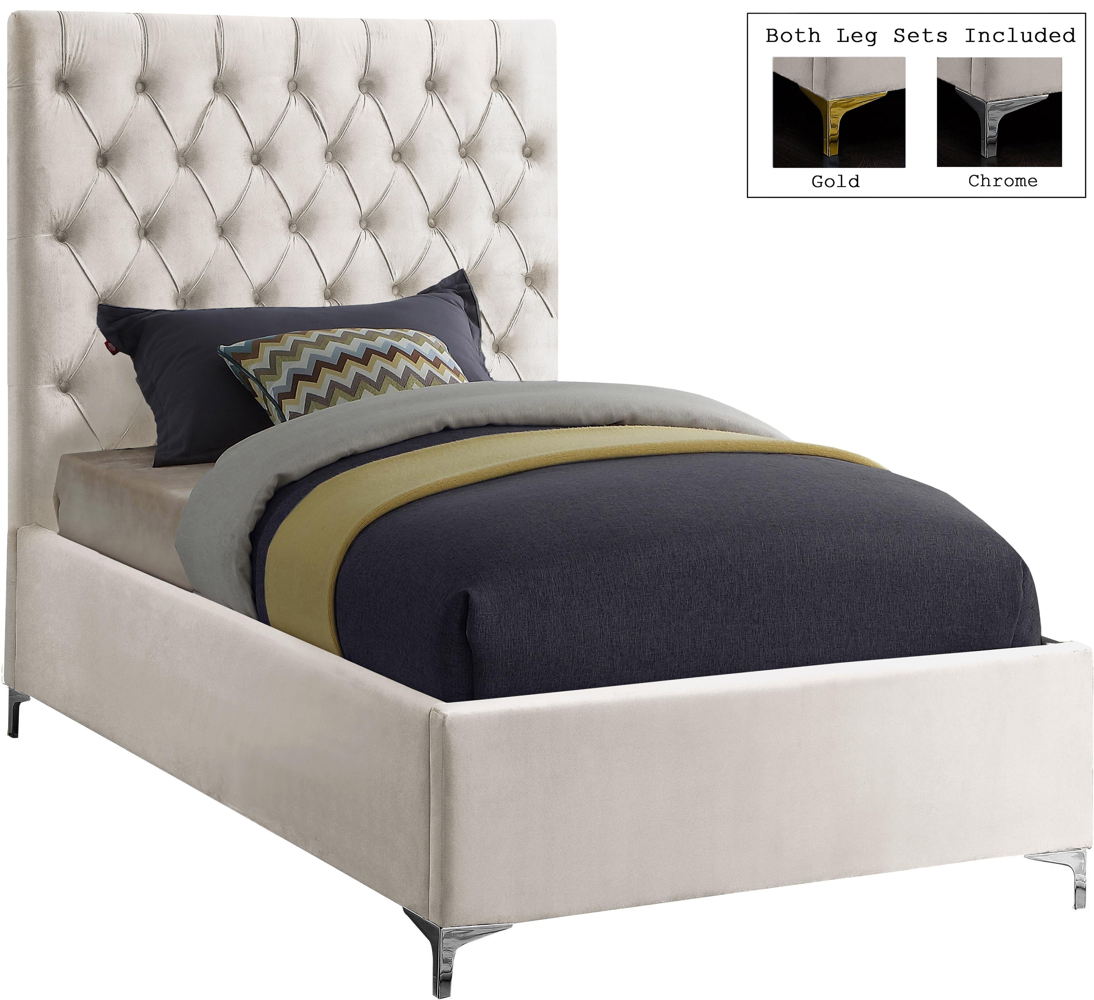 Cruz Cream Velvet Twin Bed - Image 2