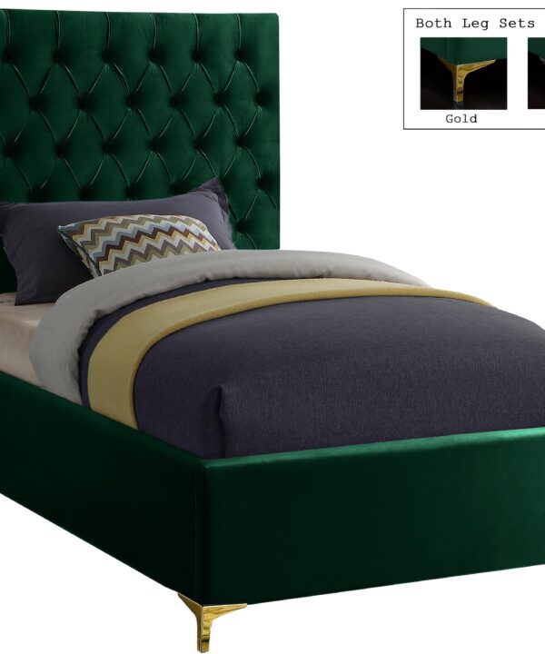 Cruz Green Velvet Twin Bed