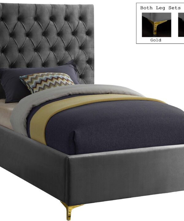 Cruz Grey Velvet Twin Bed