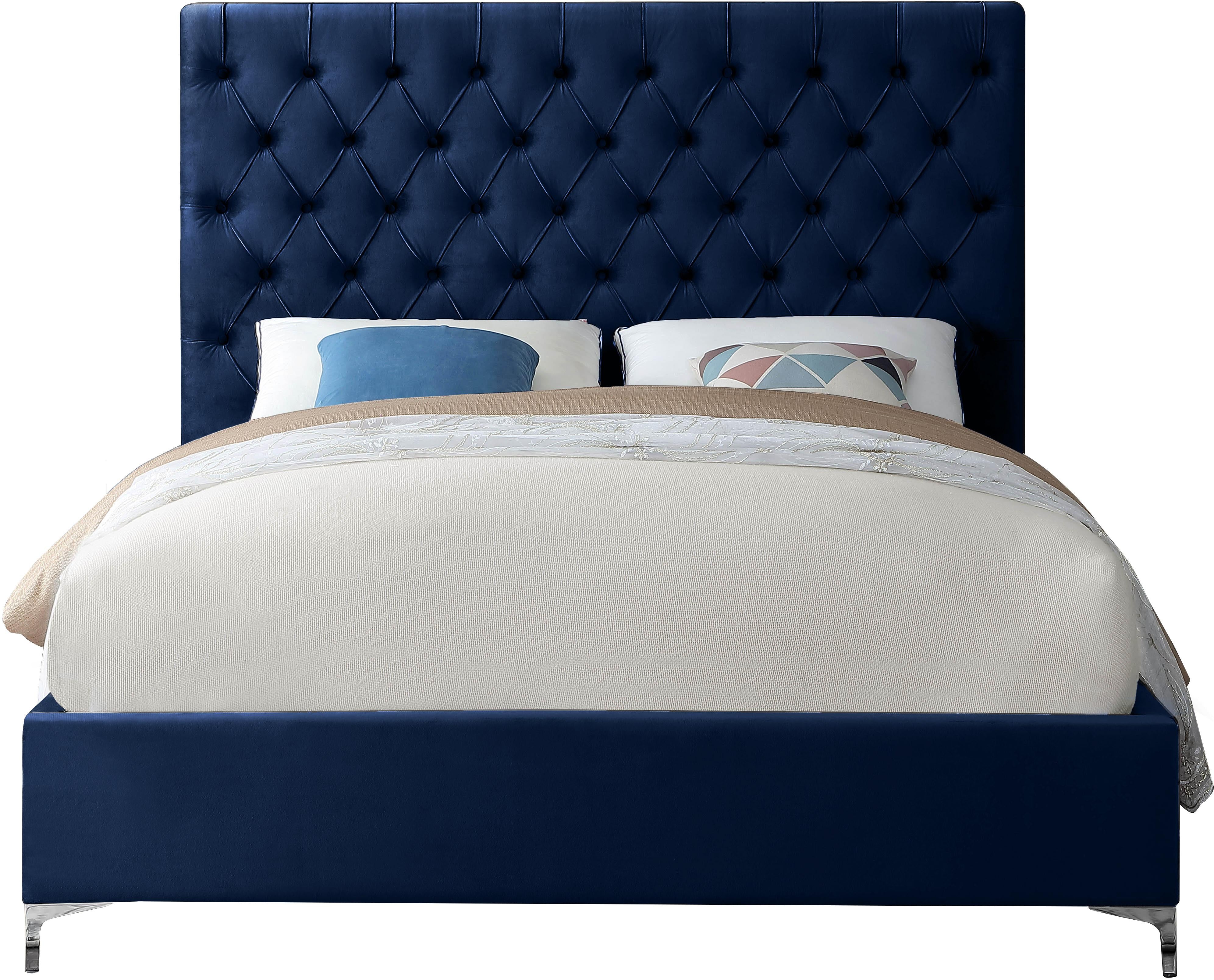 Cruz Navy Velvet King Bed - Image 3