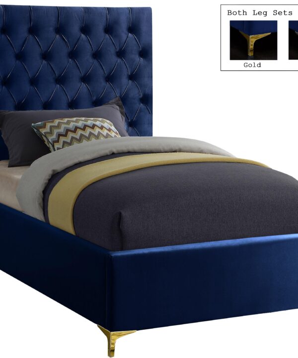 Cruz Navy Velvet Twin Bed