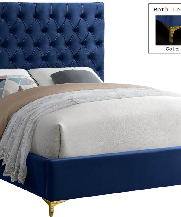 Cruz Navy Velvet King Bed
