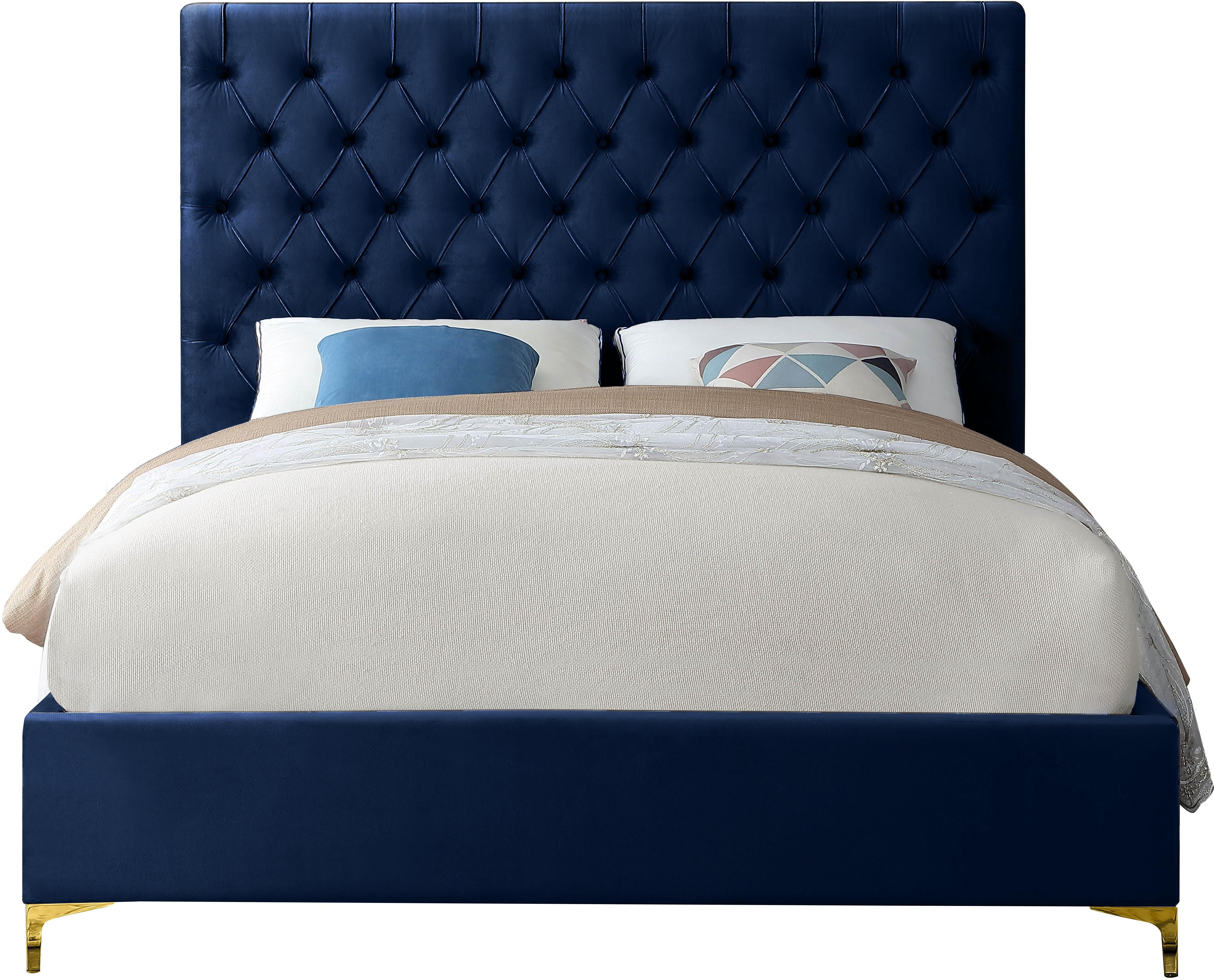 Cruz Navy Velvet King Bed - Image 4