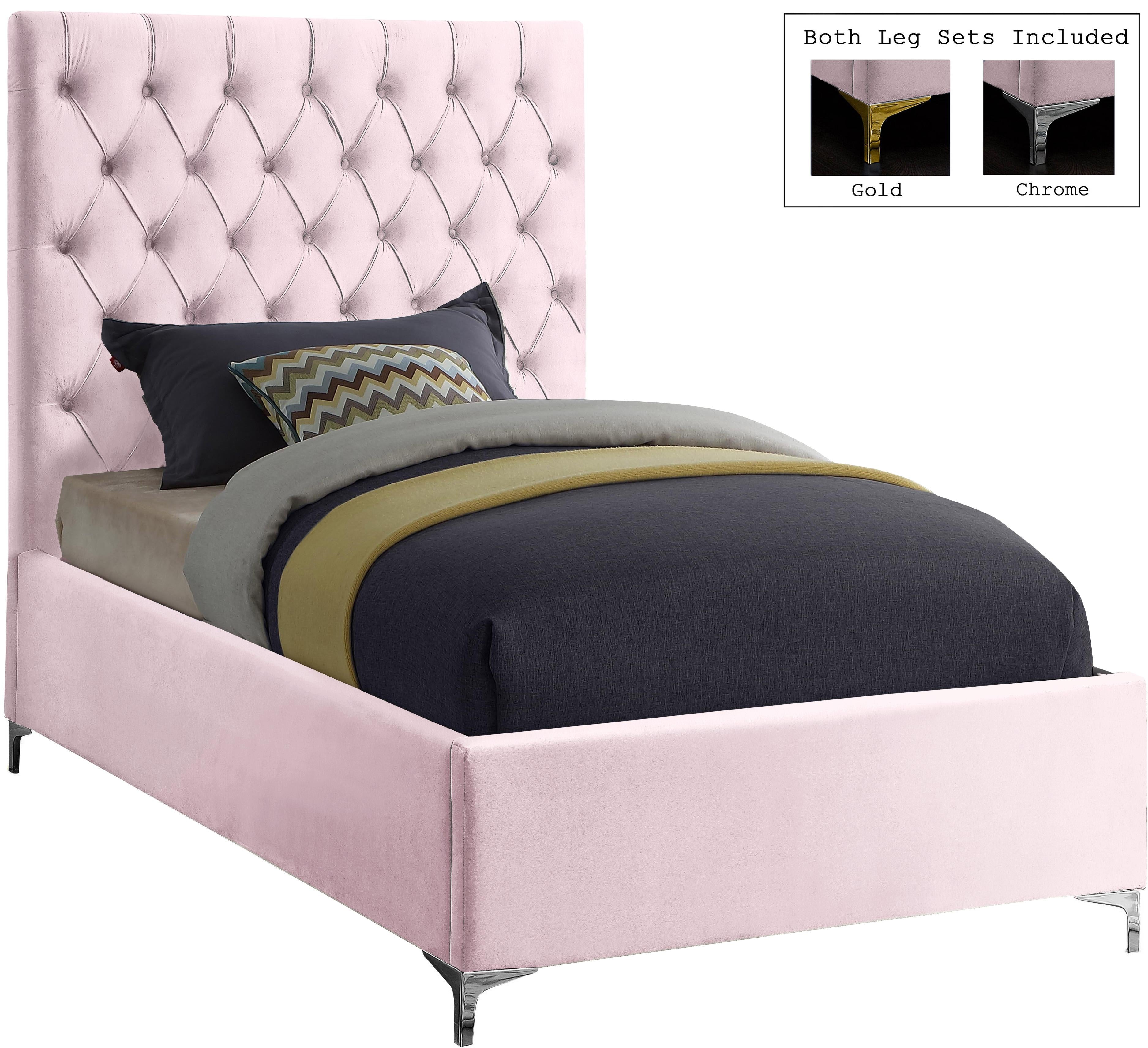 Cruz Pink Velvet Twin Bed - Image 2